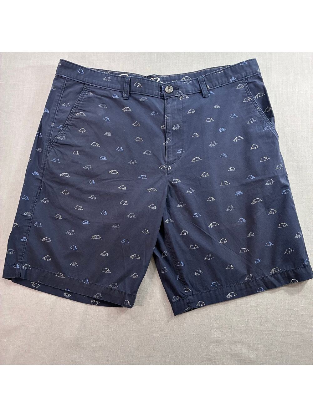 Eddie Bauer Camp Print Shorts Mens 35 Blue Cotton Outdoor Casual